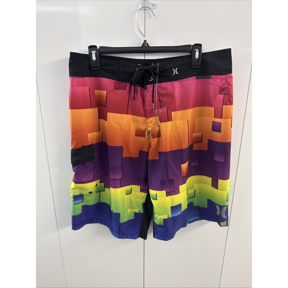 Hurley Phantom Board Shorts Men's 34 Multicolor Rainbow Geometric Surf Quick Dry